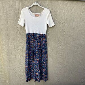 Vtg 90's Studio Ease Maxi Dress Sz 6‎ Floral Navy  Ivory Waffle Prairie Cottage